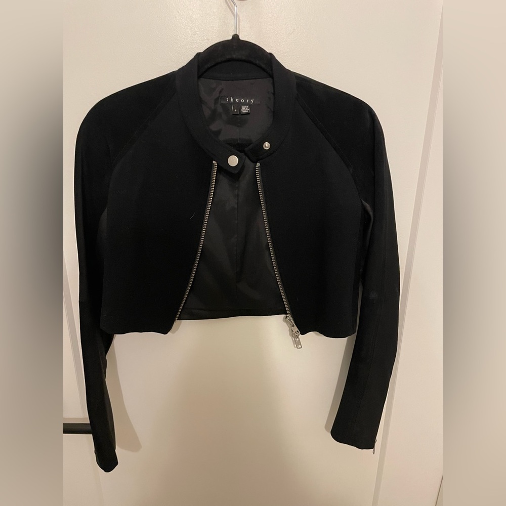 THEORY Cropped Jacket in Leather and Suede - Picture 2 of 10
